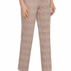 Liverpool Plaid Straight-Leg Trousers in Pink and Gray